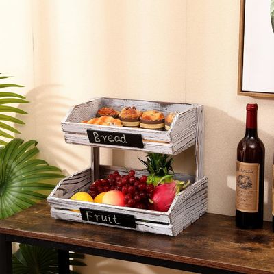 Organisateur en bois de ferme de niveau 2 Porteur de panier alimentaire pour organisation de cuisine