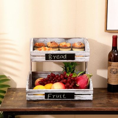 Organisateur en bois de ferme de niveau 2 Porteur de panier alimentaire pour organisation de cuisine