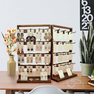 Thème de la maison Détecteur de bijoux pliable en bois avec 32 crochets amovibles et plateau à anneaux