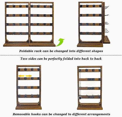 Thème de la maison Détecteur de bijoux pliable en bois avec 32 crochets amovibles et plateau à anneaux