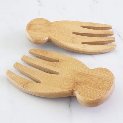 Ensemble de 2 mains de salade en bois de bambou parfait pour lancer et servir des pâtes de salade et plus