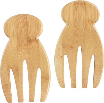 Ensemble de 2 mains de salade en bois de bambou parfait pour lancer et servir des pâtes de salade et plus