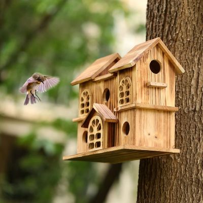 Maison d'oiseaux suspendue en bois, fabriquée à la main, nid de hamster pour jardin