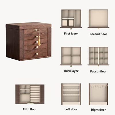 Une boîte traditionnelle en bois avec 5 tiroirs et deux portes latérales en noyer poli