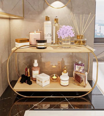 Étagère de salle de bain Plateau de vanité en bois Organisateur de comptoir pour le stockage de maquillage et de parfums