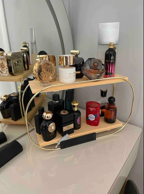 Étagère de salle de bain Plateau de vanité en bois Organisateur de comptoir pour le stockage de maquillage et de parfums