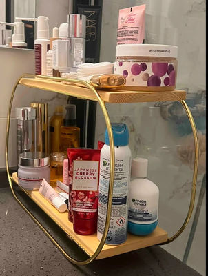 Étagère de salle de bain Plateau de vanité en bois Organisateur de comptoir pour le stockage de maquillage et de parfums