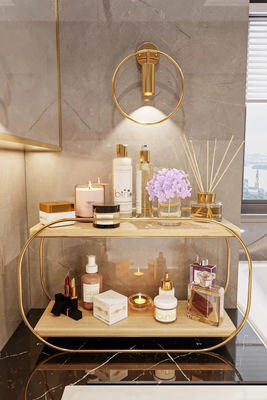Étagère de salle de bain Plateau de vanité en bois Organisateur de comptoir pour le stockage de maquillage et de parfums