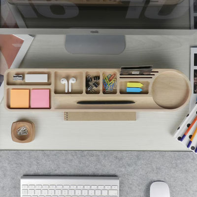 Organiseur de bureau avec boîtier à crayon et support de téléphone en bois