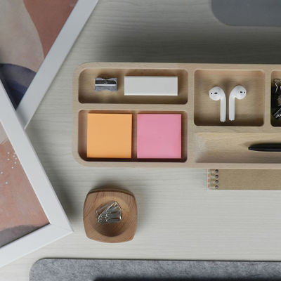 Organiseur de bureau avec boîtier à crayon et support de téléphone en bois