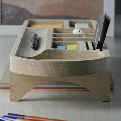 Organiseur de bureau avec boîtier à crayon et support de téléphone en bois