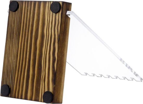 Porteur de collier en acrylique transparent avec base en bois massif