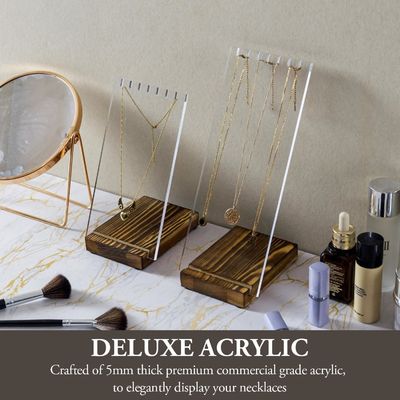 Porteur de collier en acrylique transparent avec base en bois massif