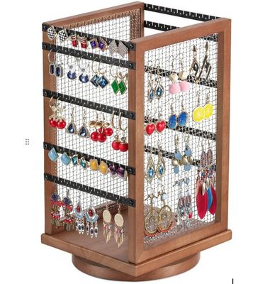 120 paires de boucles d'oreilles en rotation Carousel Durable en métal et en bois Boucle d'oreille organisateur d'arbre
