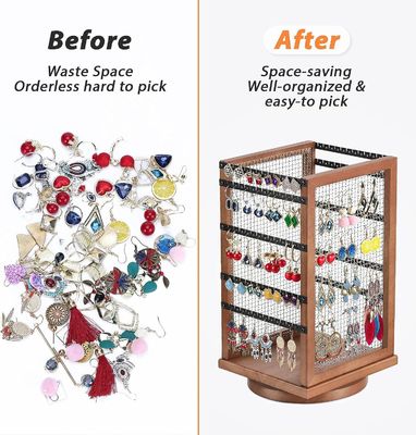 120 paires de boucles d'oreilles en rotation Carousel Durable en métal et en bois Boucle d'oreille organisateur d'arbre