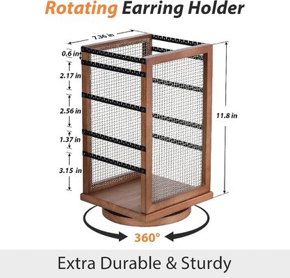 120 paires de boucles d'oreilles en rotation Carousel Durable en métal et en bois Boucle d'oreille organisateur d'arbre