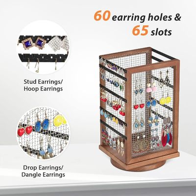 120 paires de boucles d'oreilles en rotation Carousel Durable en métal et en bois Boucle d'oreille organisateur d'arbre