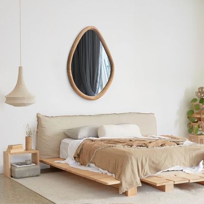 Miroir de ferme rond en bois verni unique pour salon et salle de bain moderne