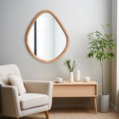 Miroir de ferme rond en bois verni unique pour salon et salle de bain moderne
