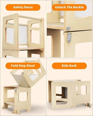 En bois 3 hauteurs réglable poupée de cuisine pour tout-petit avec rail de sécurité Unisexe