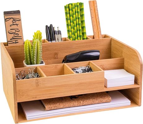 Organisez les fournitures de bureau avec Bamboo Wood Organizer Bureau et stockage de fichiers Logo personnalisé