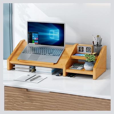 PC Laptop Riser avec support de moniteur en bois conception multi-angle et étagère de bureau de logo personnalisé inclus