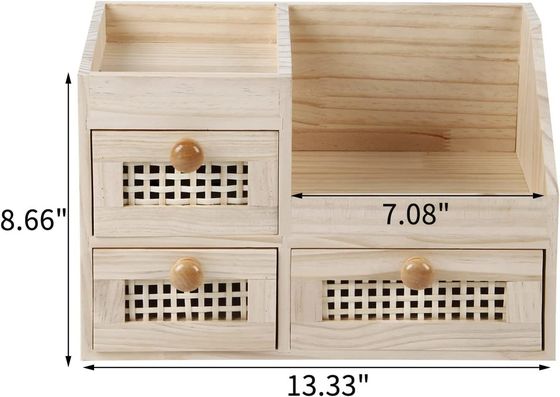 Organisez efficacement votre bureau avec la boîte de rangement en bois 13,3x8,6 pouces Mini Organisateur de bureau