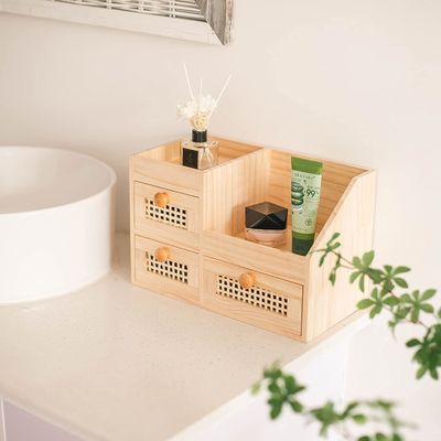 Organisez efficacement votre bureau avec la boîte de rangement en bois 13,3x8,6 pouces Mini Organisateur de bureau