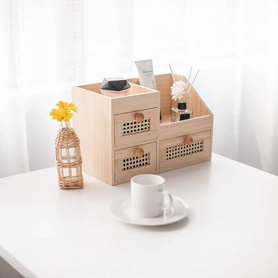 Organisez efficacement votre bureau avec la boîte de rangement en bois 13,3x8,6 pouces Mini Organisateur de bureau