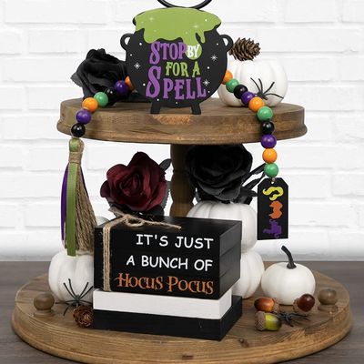 Décorations d'Halloween écologiques pour enfants Hocus Pocus décor de plateau à trois niveaux