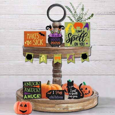 Décorations d'Halloween écologiques pour enfants Hocus Pocus décor de plateau à trois niveaux