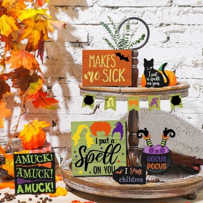 Décorations d'Halloween écologiques pour enfants Hocus Pocus décor de plateau à trois niveaux