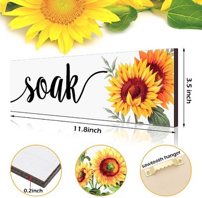 Décoration murale de salle de bain Plaque en bois rustique avec design de tournesol Détendez-vous, trempez-vous, détendez-vous