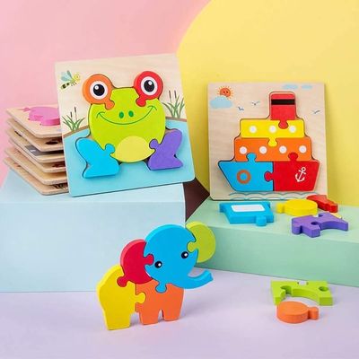 14.8x14.8x0.8 Puzzles en bois pour garçons filles modèles colorés mignons jouets éducatifs