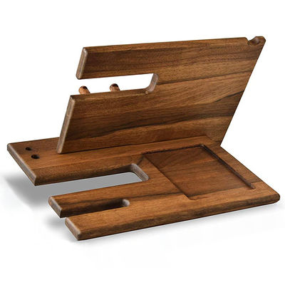 Fabriqué à la main en bois de noyer naturel Station d'accueil téléphonique Crochets-clés Portefeuille