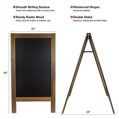 Tableau noir portable à cadre en bois rustique artisanal avec support pratique et portable