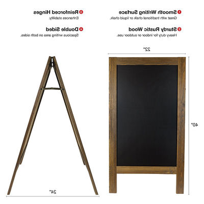 Tableau noir portable à cadre en bois rustique artisanal avec support pratique et portable