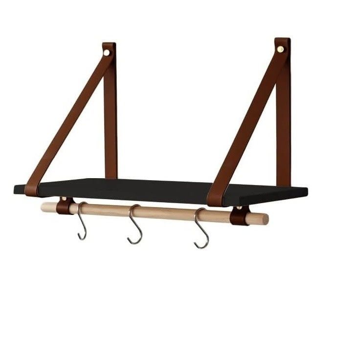 Comme vous le souhaitez 45X20 Noir Pu Marron cuir courroie murale étagère flottante étagère en bois moderne