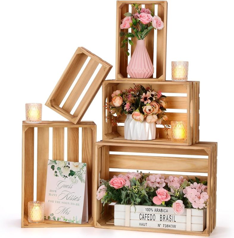 Concept de vent pastoral de 5 pièces de caisses en bois décoratives pour le stockage et l'affichage