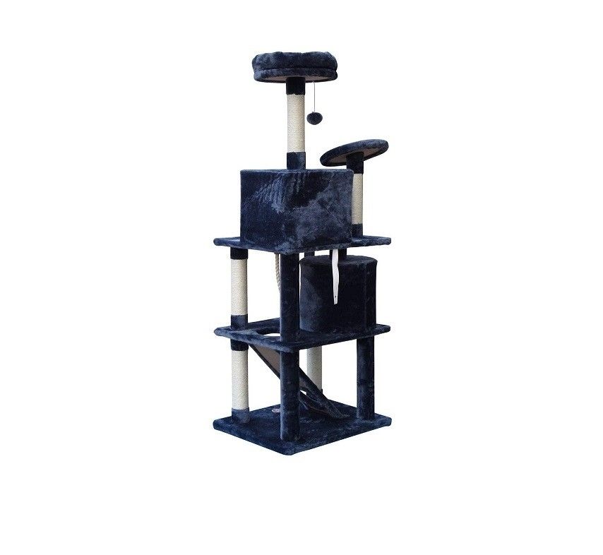 Meubles de salon gris foncé 4 plates-formes 64 pouces arbre de chat avec 2 lits cubes Play House