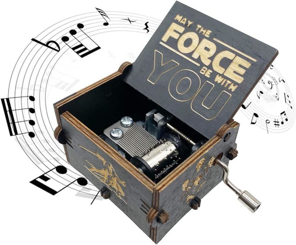 Rectangle personnalisé Vintage Laser gravé Star Wars Boîte à musique à manivelle en bois