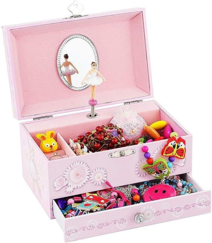 Paquet cadeau personnalisé Princesse MDF Rose Ballerina Thème Musical Box de bijoux pour les filles