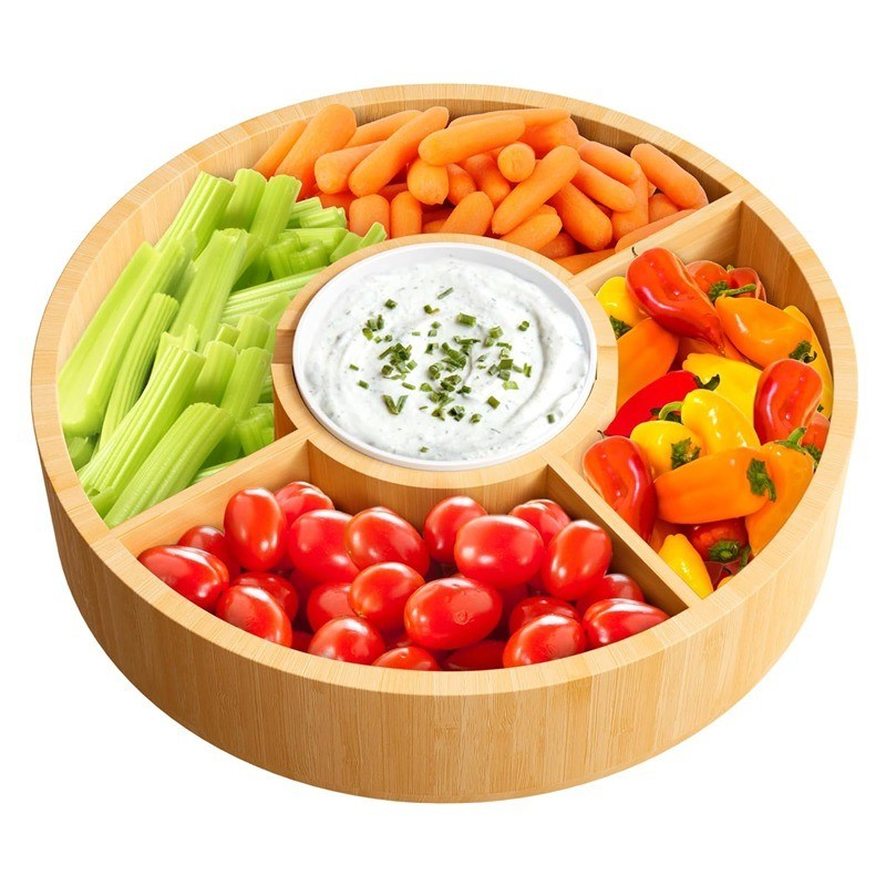 202407 Plateau rond en bambou avec bol en céramique, échantillon gratuit ou retourné