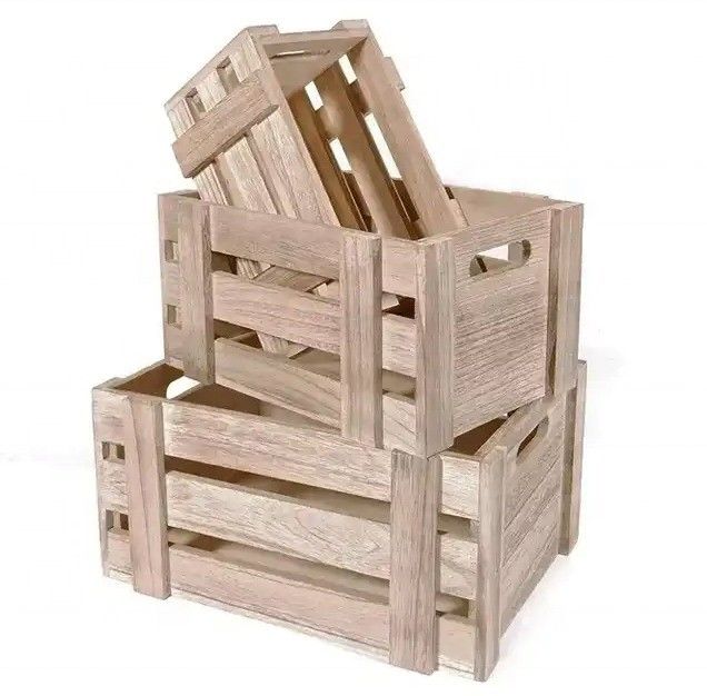 Boîtes de rangement en bois décoratives composées de 3 caisses avec poignées 13.25x9.5x5.5