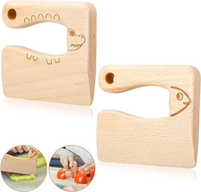 Matériau en bois Outils de cuisine couteau pour enfants en 2 pièces pour cuisiner et couper légumes fruits