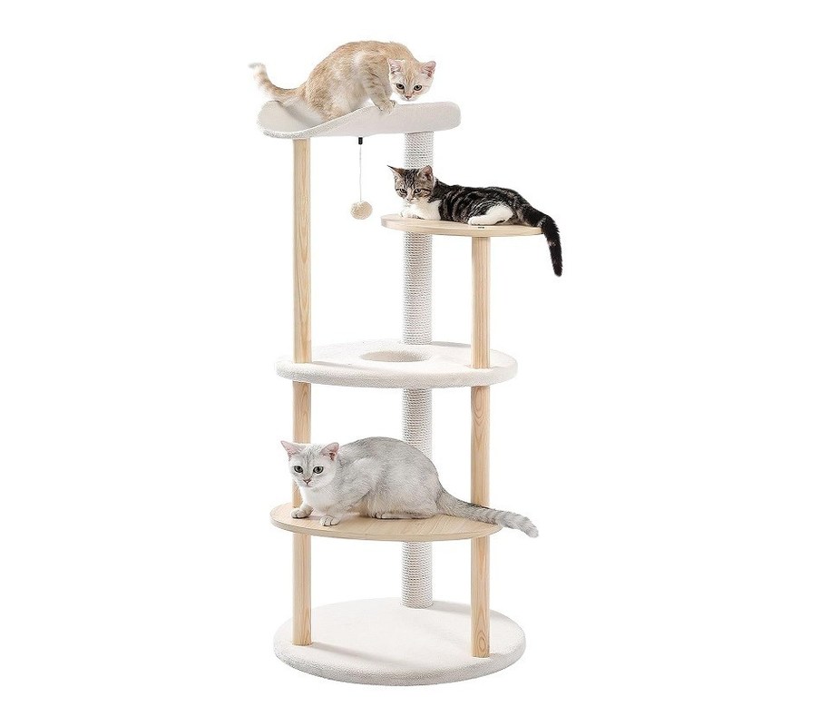 Taille personnalisée 51 pouces 5 niveaux de l' arbre de chat Centre d' activité de la tour de chat avec des poteaux de grattage beige