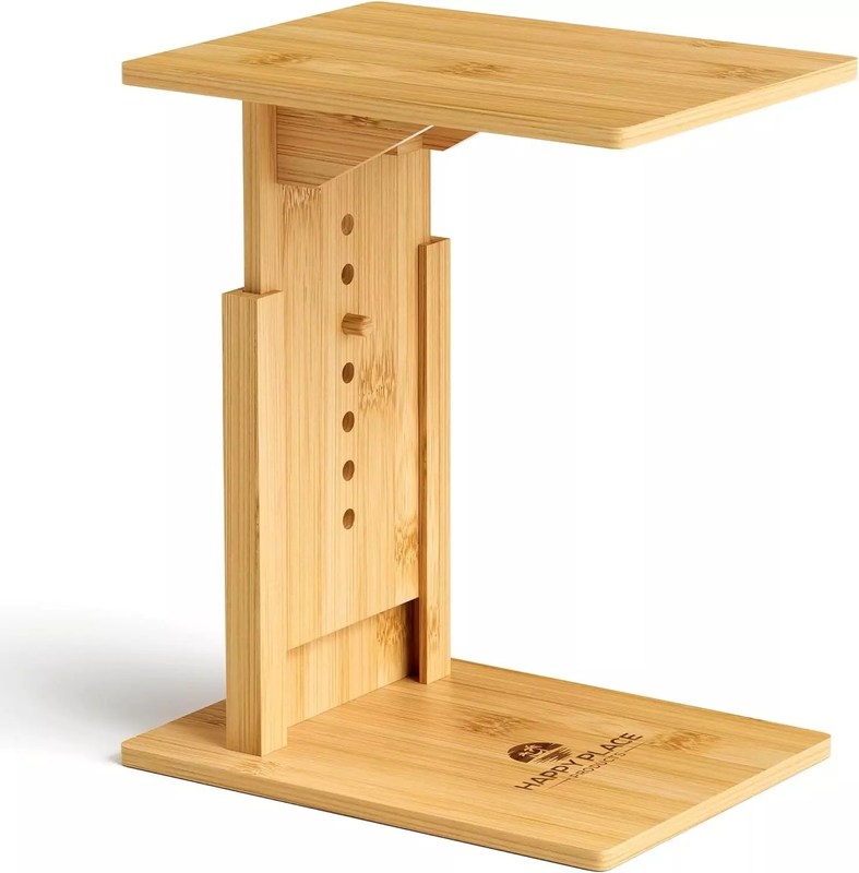 Table de côté en bambou en forme de C pour table basse en bois derrière le canapé
