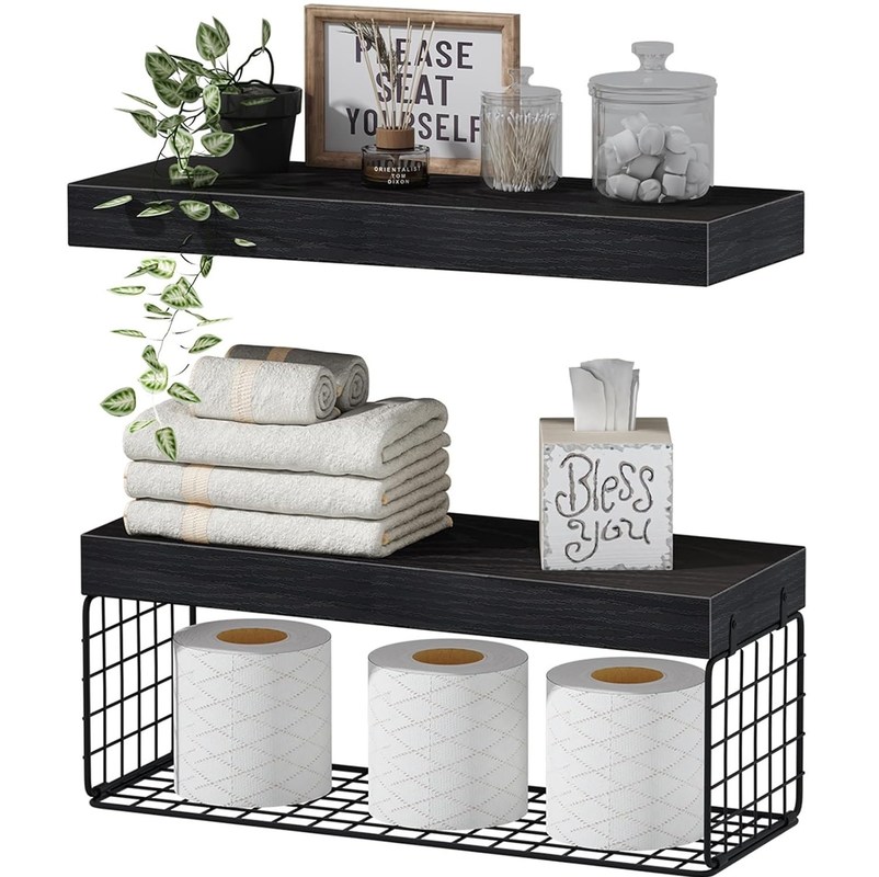 Bassins étagères de salle de bain en bois sur toilettes étagères flottantes montées sur le mur étagère de ferme rangement de papier toilette