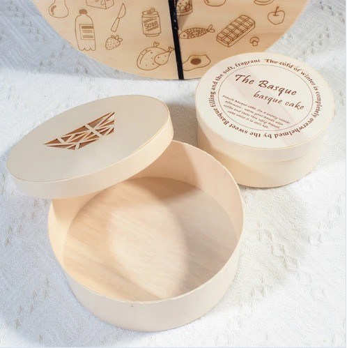Boîte ronde pour plateau de gâteau à la hamburger Logo personnalisé Acceptable Contenant en bois compostable
