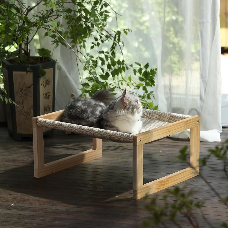 Emballage du courrier Y hamac de chat en bois 21 x 16,5 pouces Meubles pour animaux de compagnie en bois